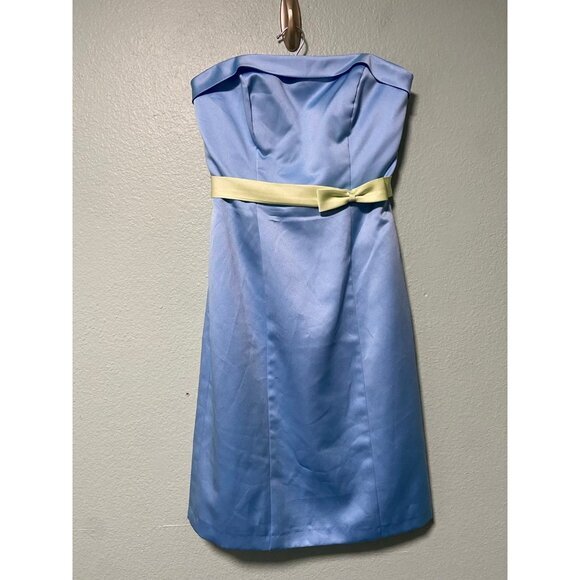 Alfred Angelo Women's Blue and Lime Green Bow Strapless Dress Prom Dance Size 8 - Picture 2 of 12